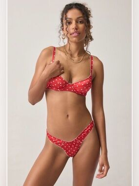 For Love & Lemons UO That's Amore Polka Dot Bra + Thong set | Red | S | NWT